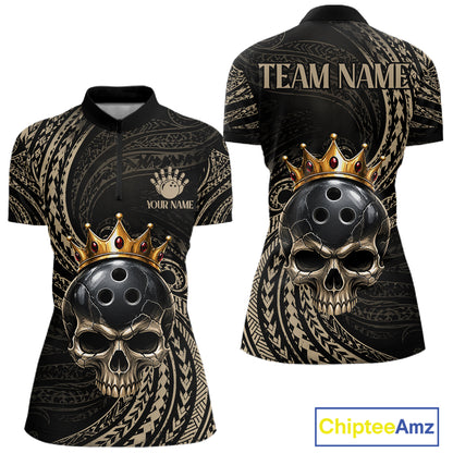 Beige Tribal Skull Bowling Ball Shirts For Women Custom Gold Crown Skull Bowling Team Jersey NYN4612