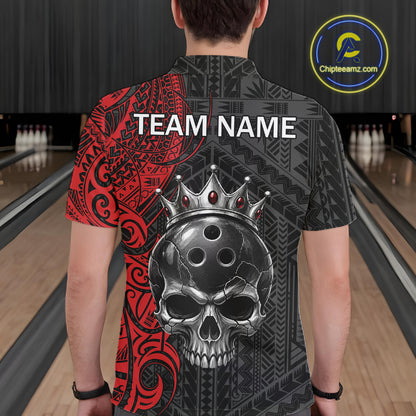 Black And Red Tribal Skull Bowling Ball Shirts For Men Custom Crown Skull Bowling Team Jersey NYN4613