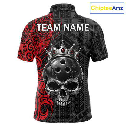 Black And Red Tribal Skull Bowling Ball Shirts For Men Custom Crown Skull Bowling Team Jersey NYN4613