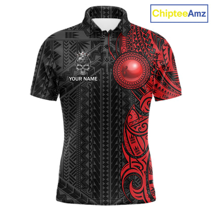 Black And Red Tribal Skull Bowling Ball Shirts For Men Custom Crown Skull Bowling Team Jersey NYN4613