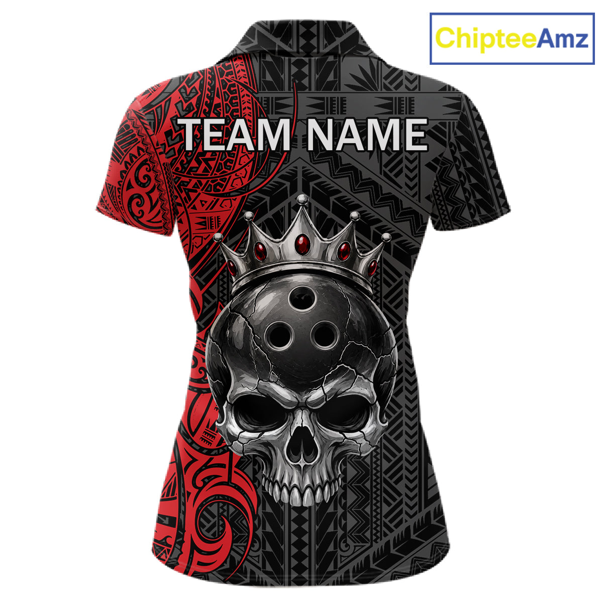 Black And Red Tribal Skull Bowling Ball Shirts For Women Custom Crown Skull Bowling Team Jersey NYN4613