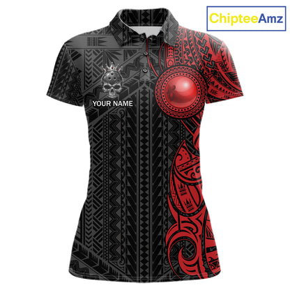 Black And Red Tribal Skull Bowling Ball Shirts For Women Custom Crown Skull Bowling Team Jersey NYN4613