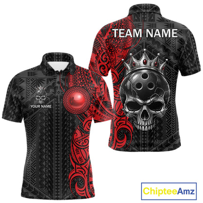 Black And Red Tribal Skull Bowling Ball Shirts For Men Custom Crown Skull Bowling Team Jersey NYN4613
