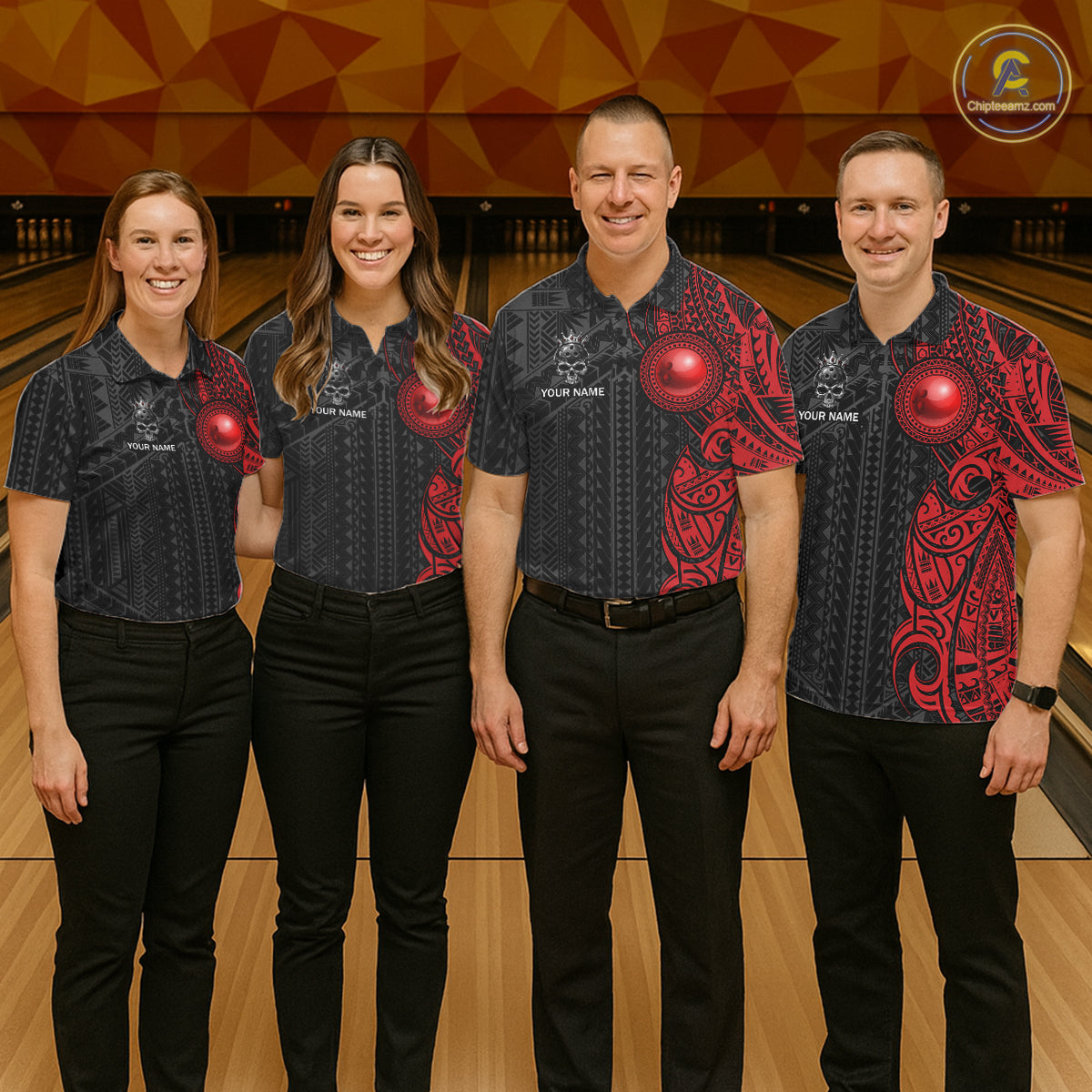Black And Red Tribal Skull Bowling Ball Shirts For Men Custom Crown Skull Bowling Team Jersey NYN4613