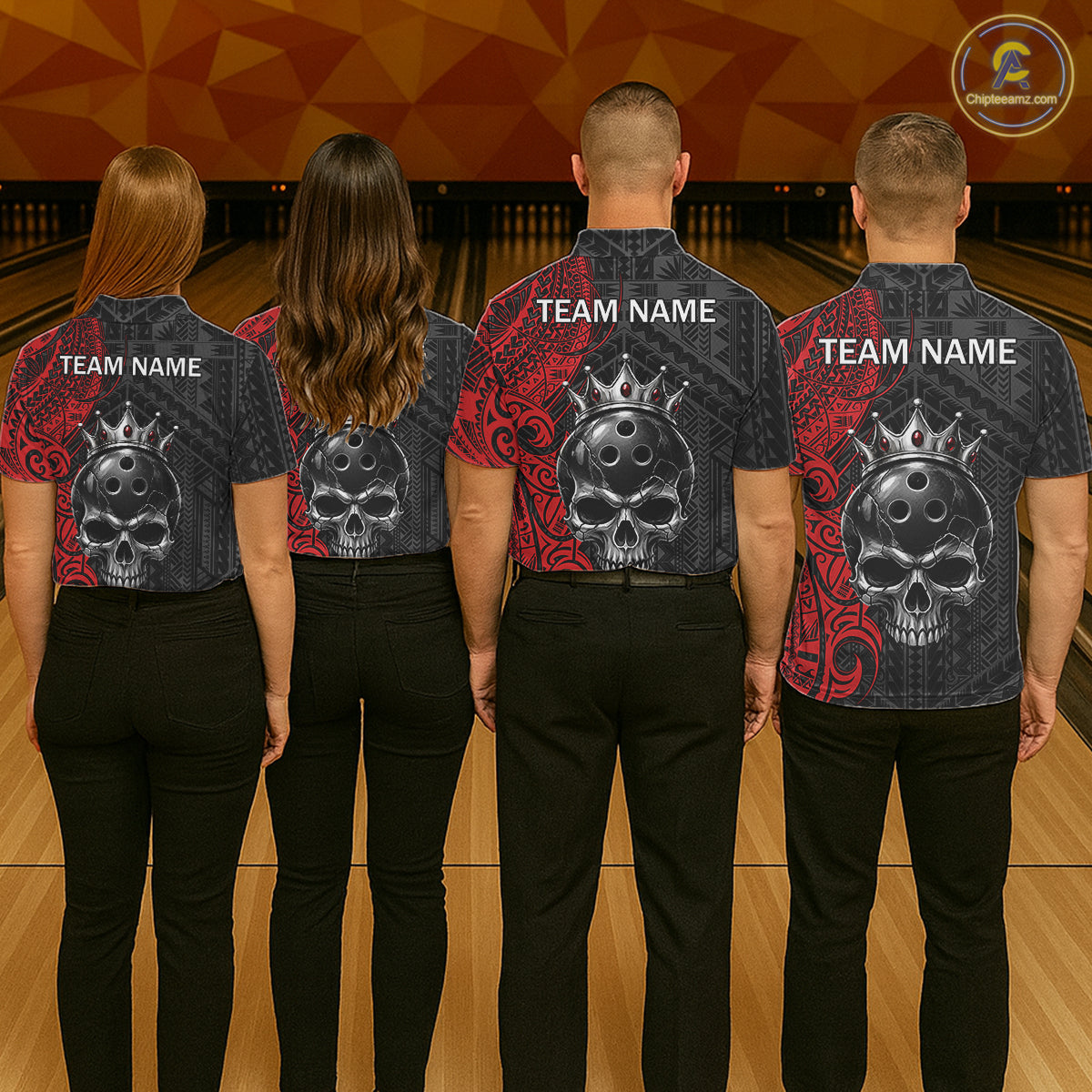 Black And Red Tribal Skull Bowling Ball Shirts For Men Custom Crown Skull Bowling Team Jersey NYN4613