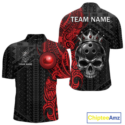 Black And Red Tribal Skull Bowling Ball Shirts For Men Custom Crown Skull Bowling Team Jersey NYN4613