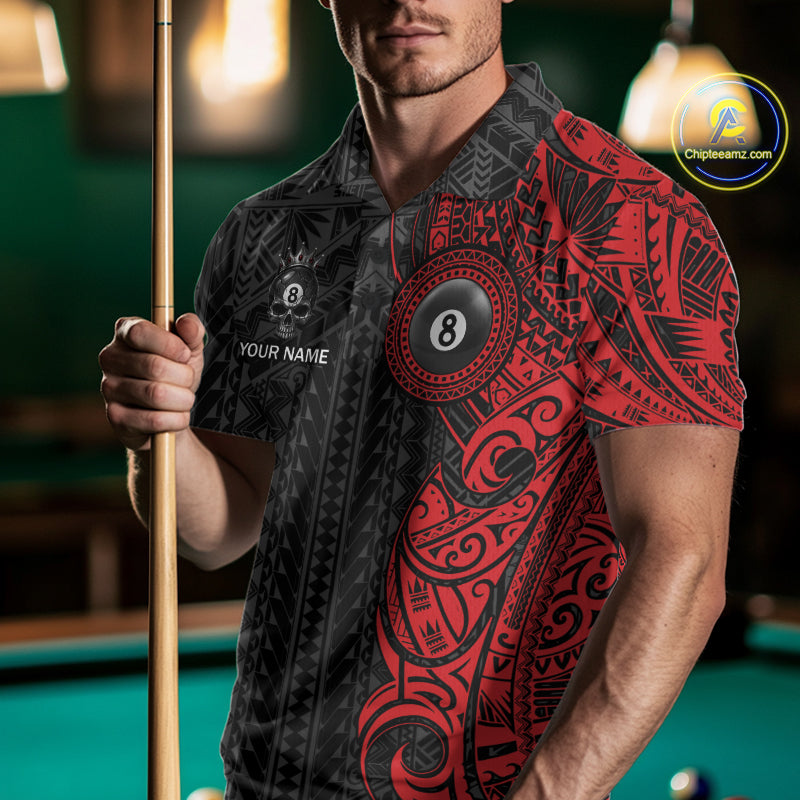 Black And Red Tribal Skull 8 Ball Pool Shirt For Men Custom Crown Skull Billiard Team Jersey NYN4614