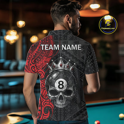 Black And Red Tribal Skull 8 Ball Pool Shirt For Men Custom Crown Skull Billiard Team Jersey NYN4614