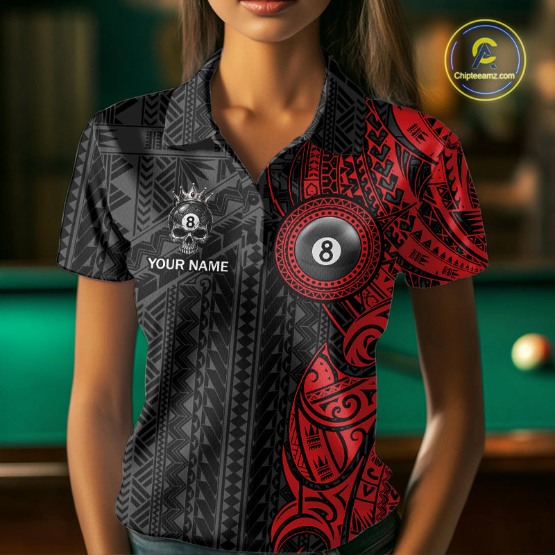 Black And Red Tribal Skull 8 Ball Pool Shirt For Women Custom Crown Skull Billiard Team Jersey NYN4614
