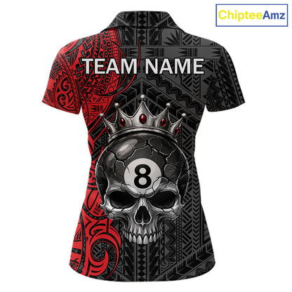 Black And Red Tribal Skull 8 Ball Pool Shirt For Women Custom Crown Skull Billiard Team Jersey NYN4614