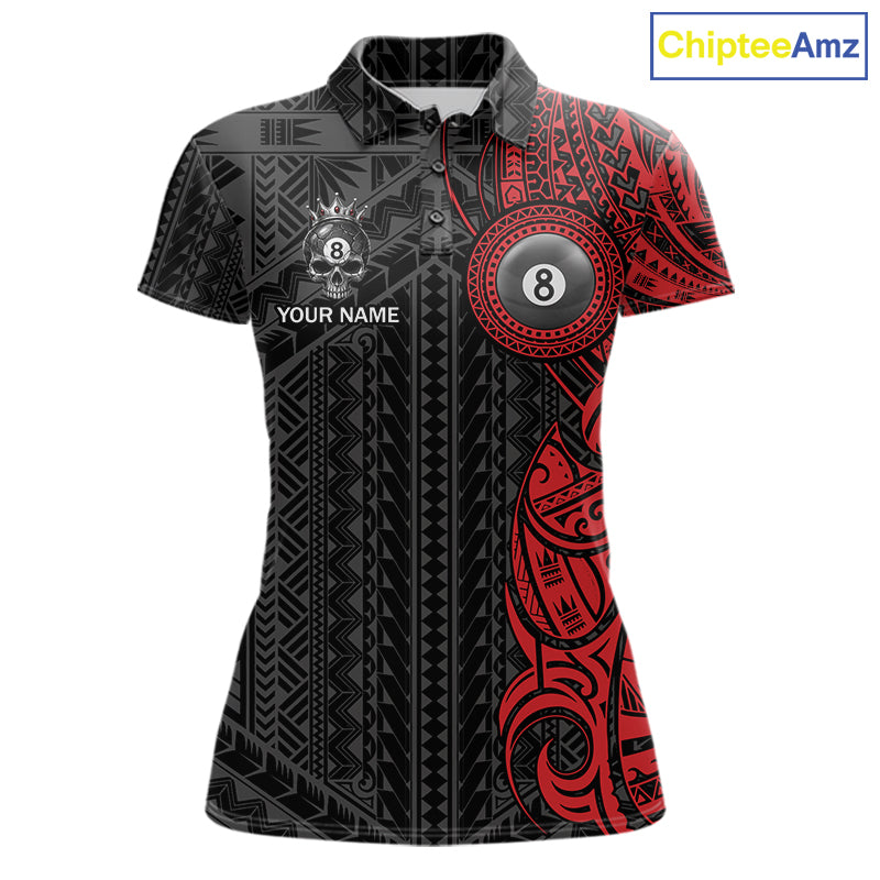 Black And Red Tribal Skull 8 Ball Pool Shirt For Women Custom Crown Skull Billiard Team Jersey NYN4614