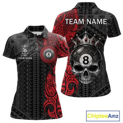 Black And Red Tribal Skull 8 Ball Pool Shirt For Women Custom Crown Skull Billiard Team Jersey NYN4614