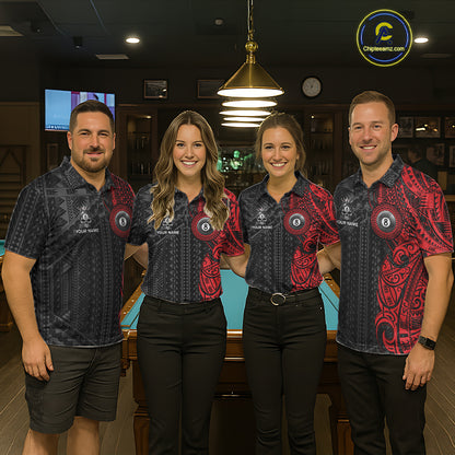Black And Red Tribal Skull 8 Ball Pool Shirt For Men Custom Crown Skull Billiard Team Jersey NYN4614