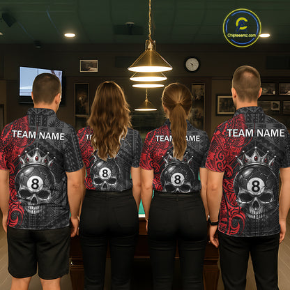 Black And Red Tribal Skull 8 Ball Pool Shirt For Men Custom Crown Skull Billiard Team Jersey NYN4614