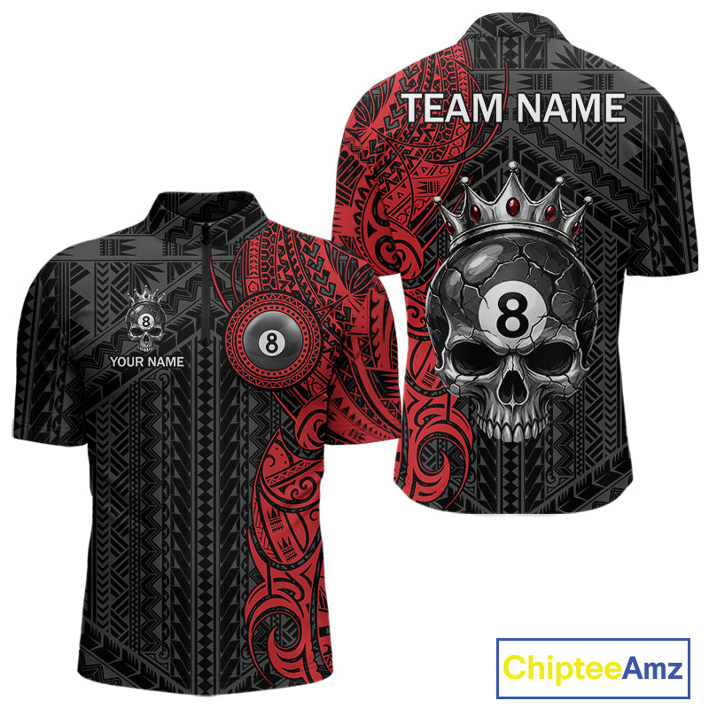 Black And Red Tribal Skull 8 Ball Pool Shirt For Men Custom Crown Skull Billiard Team Jersey NYN4614