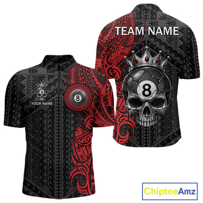 Black And Red Tribal Skull 8 Ball Pool Shirt For Men Custom Crown Skull Billiard Team Jersey NYN4614