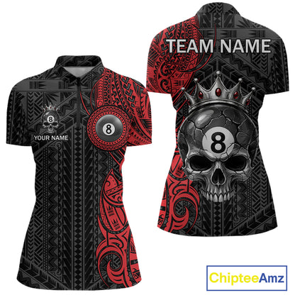 Black And Red Tribal Skull 8 Ball Pool Shirt For Women Custom Crown Skull Billiard Team Jersey NYN4614