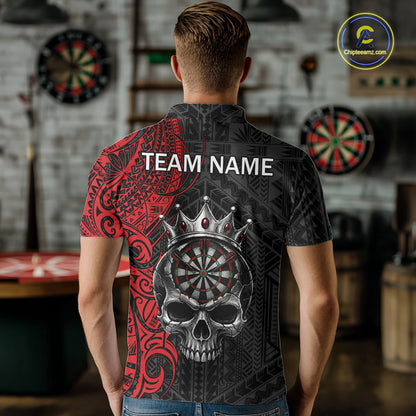 Black And Red Tribal Skull Darts Polo 1/4-Zip Shirt For Men Custom Crown Skull Darts Team Jersey NYN4615