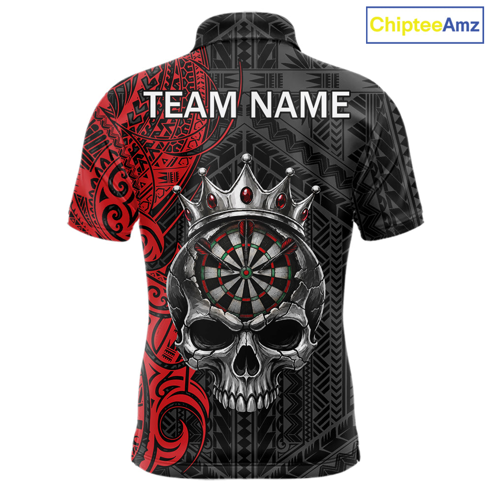 Black And Red Tribal Skull Darts Polo 1/4-Zip Shirt For Men Custom Crown Skull Darts Team Jersey NYN4615