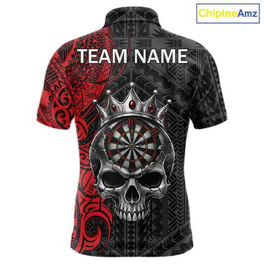 Black And Red Tribal Skull Darts Polo 1/4-Zip Shirt For Men Custom Crown Skull Darts Team Jersey NYN4615