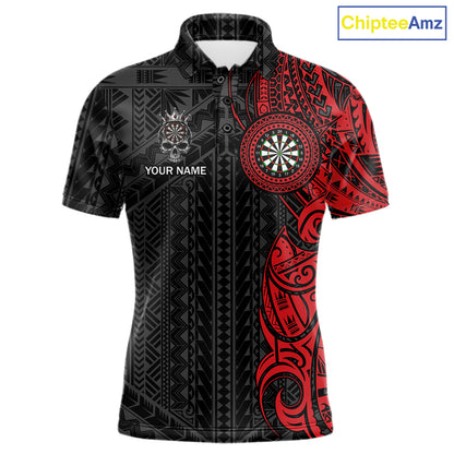 Black And Red Tribal Skull Darts Polo 1/4-Zip Shirt For Men Custom Crown Skull Darts Team Jersey NYN4615