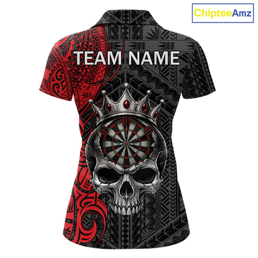 Black And Red Tribal Skull Darts Polo 1/4-Zip Shirt For Women Custom Crown Skull Darts Team Jersey NYN4615