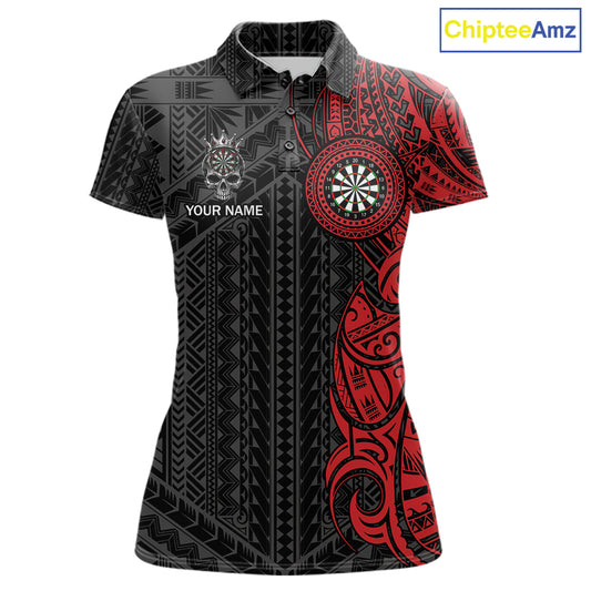 Black And Red Tribal Skull Darts Polo 1/4-Zip Shirt For Women Custom Crown Skull Darts Team Jersey NYN4615