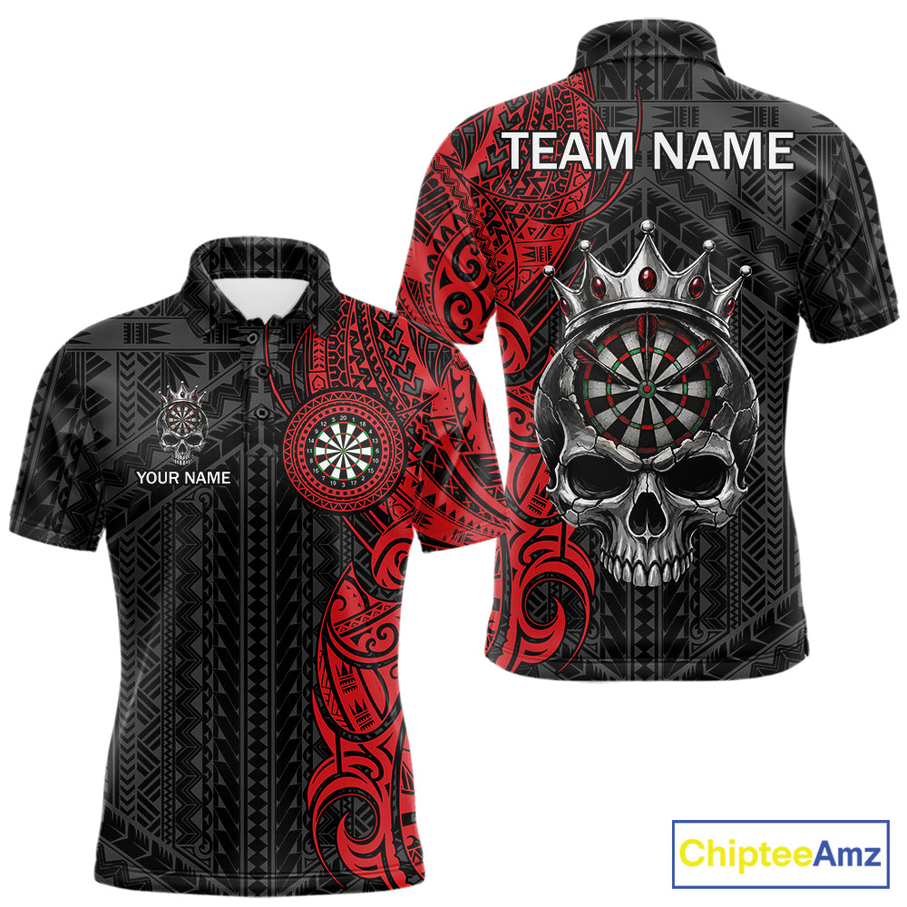 Black And Red Tribal Skull Darts Polo 1/4-Zip Shirt For Men Custom Crown Skull Darts Team Jersey NYN4615