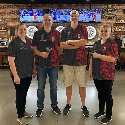 Black And Red Tribal Skull Darts Polo 1/4-Zip Shirt For Men Custom Crown Skull Darts Team Jersey NYN4615