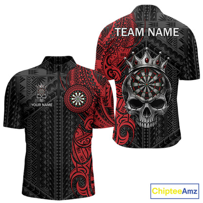 Black And Red Tribal Skull Darts Polo 1/4-Zip Shirt For Men Custom Crown Skull Darts Team Jersey NYN4615
