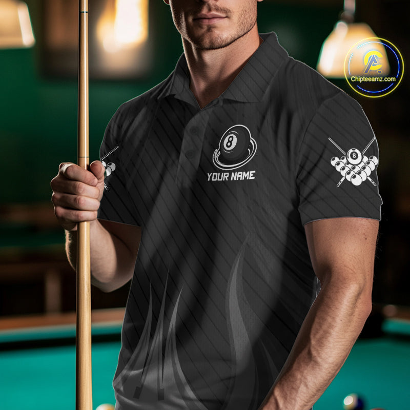 8-Ball & 9-Ball Pool Billiard Polo & 1/4-Zip Shirt For Men Custom Black Pool Billiard Team Attire NYN4622