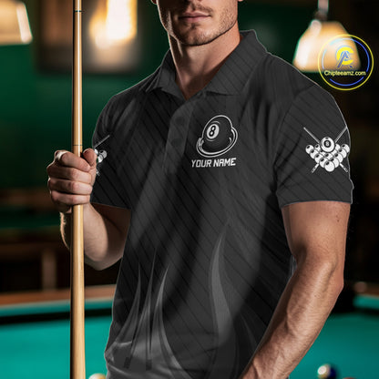 8-Ball & 9-Ball Pool Billiard Polo & 1/4-Zip Shirt For Men Custom Black Pool Billiard Team Attire NYN4622