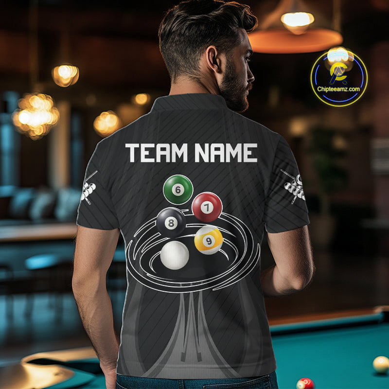 8-Ball & 9-Ball Pool Billiard Polo & 1/4-Zip Shirt For Men Custom Black Pool Billiard Team Attire NYN4622