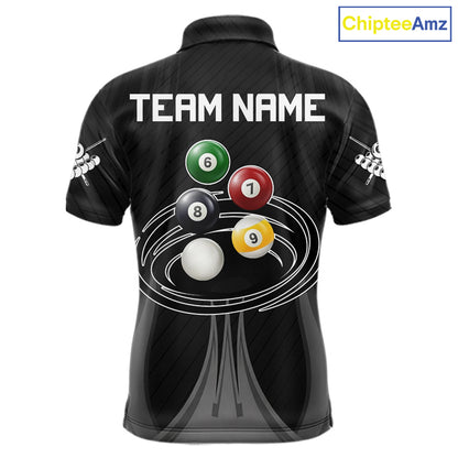 8-Ball & 9-Ball Pool Billiard Polo & 1/4-Zip Shirt For Men Custom Black Pool Billiard Team Attire NYN4622