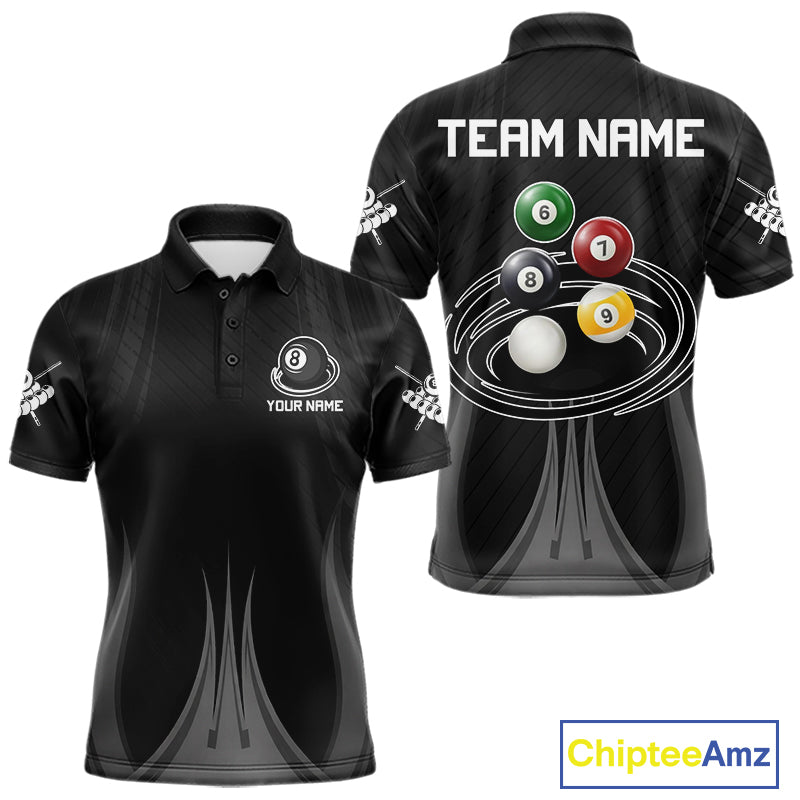 8-Ball & 9-Ball Pool Billiard Polo & 1/4-Zip Shirt For Men Custom Black Pool Billiard Team Attire NYN4622