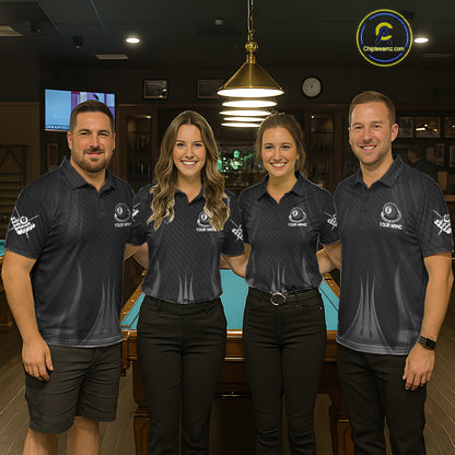 8-Ball & 9-Ball Pool Billiard Polo & 1/4-Zip Shirt For Men Custom Black Pool Billiard Team Attire NYN4622