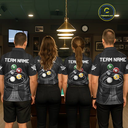 8-Ball & 9-Ball Pool Billiard Polo & 1/4-Zip Shirt For Men Custom Black Pool Billiard Team Attire NYN4622