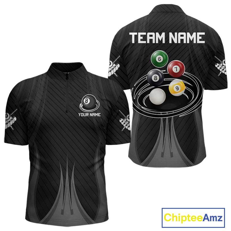 8-Ball & 9-Ball Pool Billiard Polo & 1/4-Zip Shirt For Men Custom Black Pool Billiard Team Attire NYN4622
