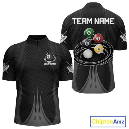 8-Ball & 9-Ball Pool Billiard Polo & 1/4-Zip Shirt For Men Custom Black Pool Billiard Team Attire NYN4622