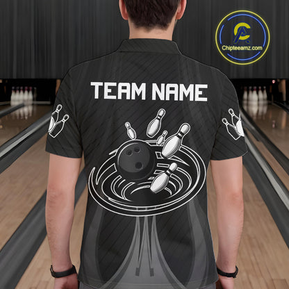 Black And White Bowling Polo & Quarter-Zip Shirt For Men Personalized Bowling Team Attire NYN4623