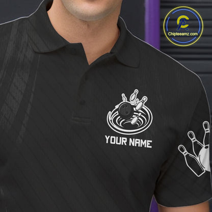 Black And White Bowling Polo & Quarter-Zip Shirt For Men Personalized Bowling Team Attire NYN4623