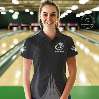 Black And White Bowling Polo & Quarter-Zip Shirt For Women Personalized Bowling Team Attire NYN4623