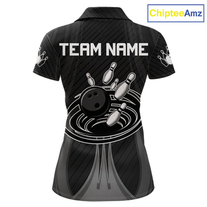 Black And White Bowling Polo & Quarter-Zip Shirt For Women Personalized Bowling Team Attire NYN4623