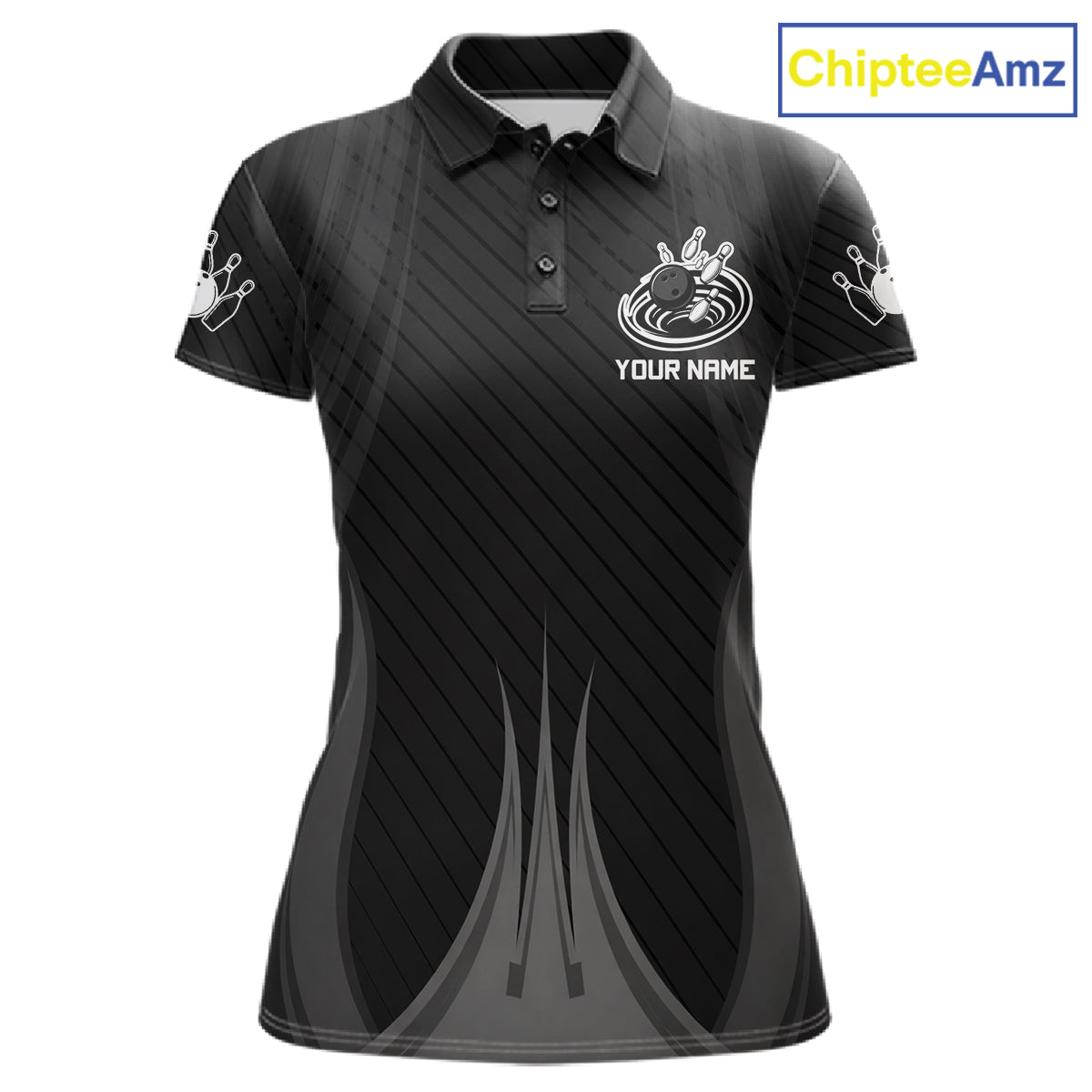 Black And White Bowling Polo & Quarter-Zip Shirt For Women Personalized Bowling Team Attire NYN4623