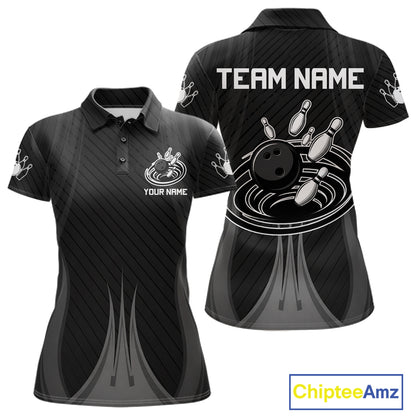 Black And White Bowling Polo & Quarter-Zip Shirt For Women Personalized Bowling Team Attire NYN4623