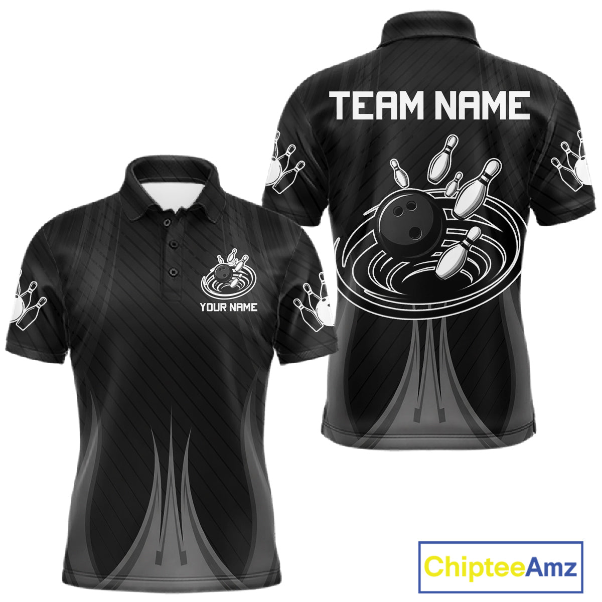 Black And White Bowling Polo & Quarter-Zip Shirt For Men Personalized Bowling Team Attire NYN4623