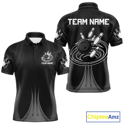 Black And White Bowling Polo & Quarter-Zip Shirt For Men Personalized Bowling Team Attire NYN4623