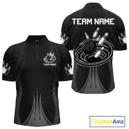 Black And White Bowling Polo & Quarter-Zip Shirt For Men Personalized Bowling Team Attire NYN4623