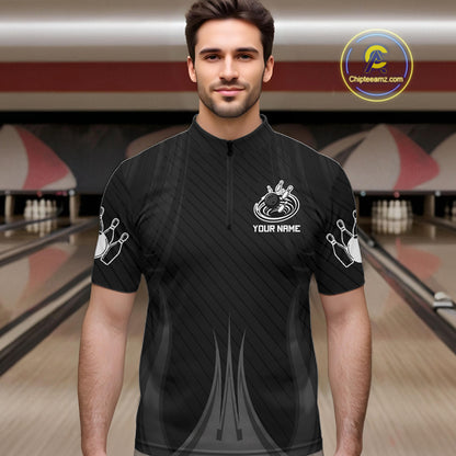 Black And White Bowling Polo & Quarter-Zip Shirt For Men Personalized Bowling Team Attire NYN4623