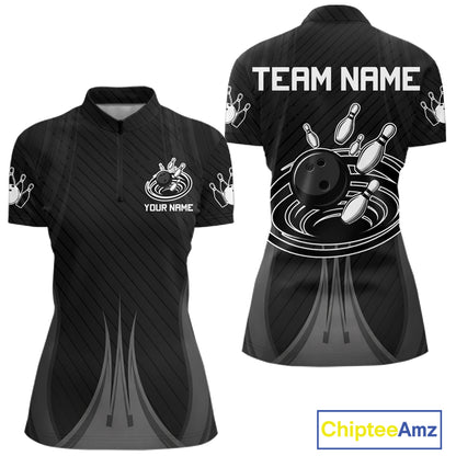 Black And White Bowling Polo & Quarter-Zip Shirt For Women Personalized Bowling Team Attire NYN4623